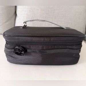 LANCOME BLACK CASE RED INTERIOR MAKEUP CASE WITH HANDLE -TRAVEL/STORAGE NEW CASE